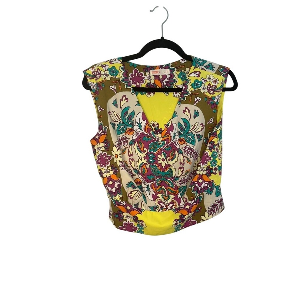 Intempo Floral Sleeveless Top Yellow Brown Paisley Blouse /Skort Women's M (SET)